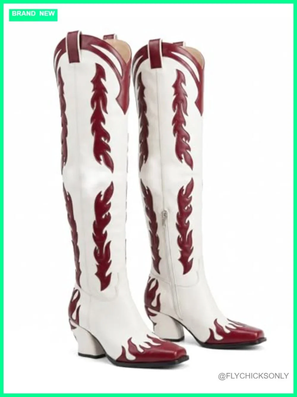 Faux Leather Over-the-Knee Cowboy Boots Pointed Toe Chunky Heel Pull-On